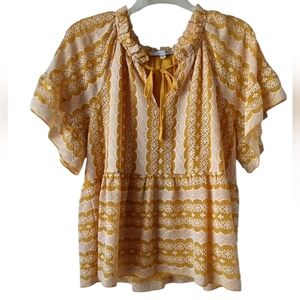 Peasant Top Mustard Yellow Blouse Boho Hippie Embroidery Babydoll Feminine Small